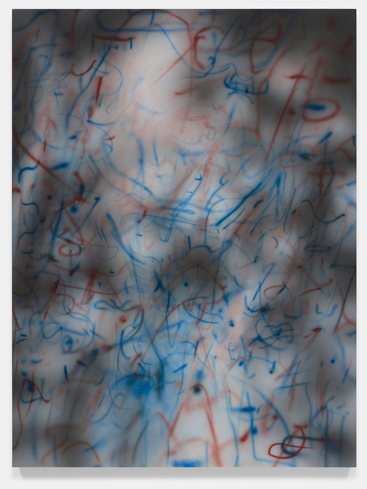 Julie Mehretu, Rubber Gloves (O.C.), 2018. Ink and Acrylic on Canvas, 96 x 72 in (243.8 x 182.9 cm). Private Collection. © Julie Mehretu. Courtesy of the artist, White Cube, London and Marian Goodman Gallery, New York. Photo: Tom Powel Imaging.