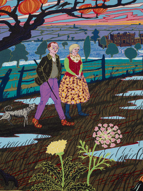 Grayson Perry. The Upper Class at Bay, 2012 (detail). Wool, cotton, acrylic, polyester and silk tapestry, 200 x 400 cm (78 3/4 x 157 1/2 in), edition of 6 plus 2 artist