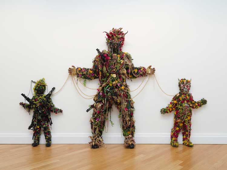 Hew Locke, The Kingdom of the Blind #5 #6 & #7, 2008. Installation view, These Mad Hybrids: John Hoyland and Contemporary Sculpture, Royal West of England Academy, Bristol, 2024. Photo: Tim Bowditch.