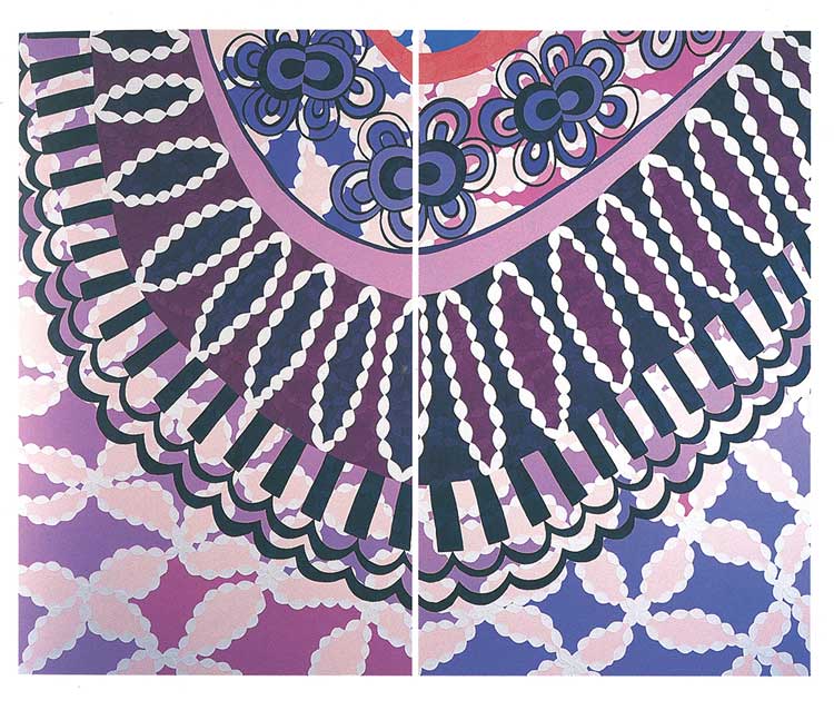Jo Bruton. Cabaret, 2000. Acrylic and glass beads on canvas, 210 x 273 cm (each panel 210 x 135 cm). Copyright the Artist, Image Courtesy Richard Saltoun Gallery London and Rome, and Matt
