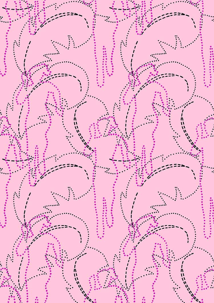 Jo Bruton. Feather Run, 2022. Wallpaper. 52 cm x 10 m. Copyright the Artist, Image Courtesy Richard Saltoun Gallery London and Rome, and Matt