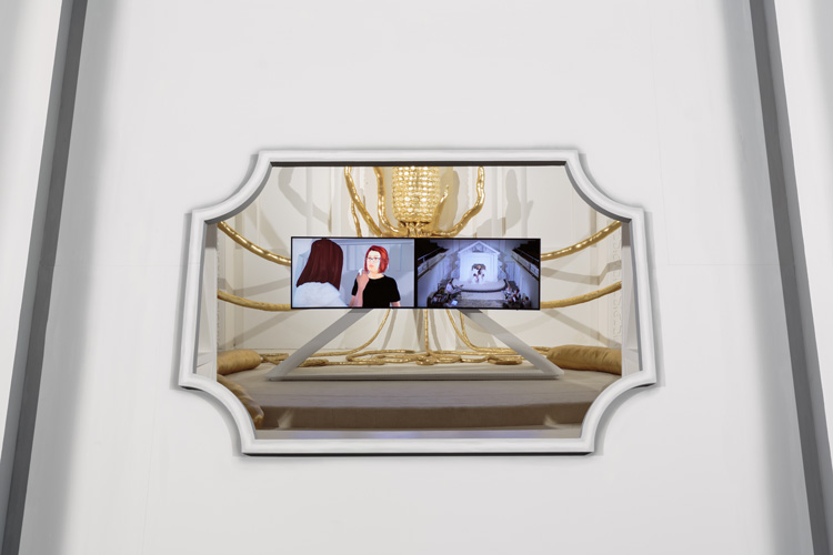 Trulee Hall, Tongues Duel the Corn Whores, An Opera, 2020. Exhibition view at Zabludowicz Collection, London, 2020. Photo: Tim Bowditch.