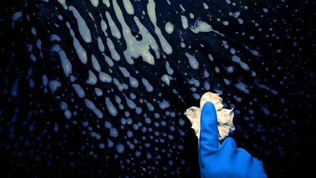 Birgitta Hosea, Erasure, film still, 2017. Window cleaner, bleach, fullers earth, ink, stop motion and digital animation, 3 min.