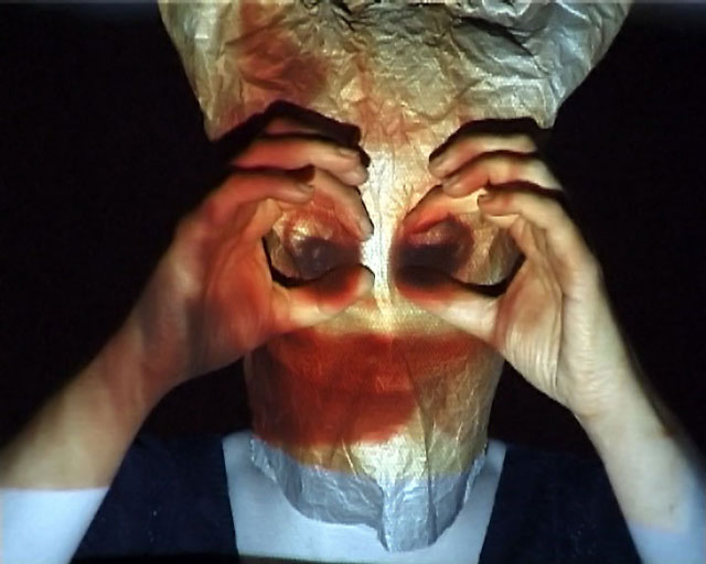 Birgitta Hosea, Out There in the Dark, 2008. Performance with projected animation , dimension variable, looped duration varies. From the first performance in the Lethaby Gallery, Central Saint Martins, London, 2008.
