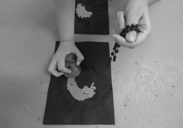 Birgitta Hosea. Rosary Drawing XII, 2015. Photograph, 29.7 x 21cm. Documentation of performance at 51% Remember Her exhibition, Tower Gallery, London, 2017.
