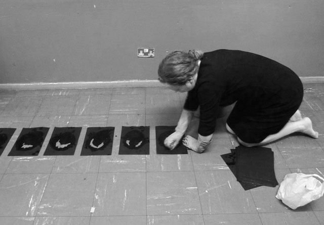 Birgitta Hosea. Rosary Drawing XII, 2015. Photograph, 29.7 x 21cm. Documentation of performance at 51% Remember Her exhibition, Tower Gallery, London, 2017.
