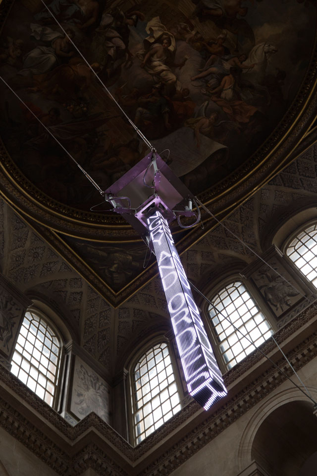 Jenny Holzer. Statement, 2015. Text: Interview conducted by Human Rights Watch 2011-2012 with former detainees, including women and children, and defectors from the Syrian Military and intelligence agencies. All names have been changed to protect identities. Torture Archipelago: Arbitrary Arrests, Torture, and Enforced Disappearances in Syria