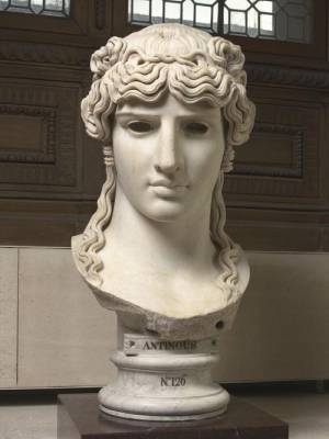 Colossal head of Antinous (&lsquo;Mondragone Head&rsquo;) from a Roman villa near Frascati, c. AD 130&ndash;138. On loan from the Mus&eacute;e du Louvre, Paris. &copy; Photo RMN / Herv&eacute; Lewandowski.