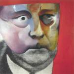 Richard Hamilton, <em>Portrait of Hugh Gaitskell as a Famous Monster of Filmland</em>, 1964. Oil and collage on photograph on panel 61 x 61 cm &copy; Richard Hamilton