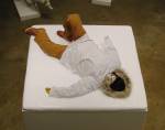 Michael Joo.<i>  God II </i>2003.  Cast urethane over
        polyethylene plastic skeleton, cotton, leather, seal, wolf, wolverine, rubber,
        Plexiglas base with refrigerated top surface  101.6 x 154.9 x 154.9
        cm . Murderme Ltd, London  © 2006 Michael Joo