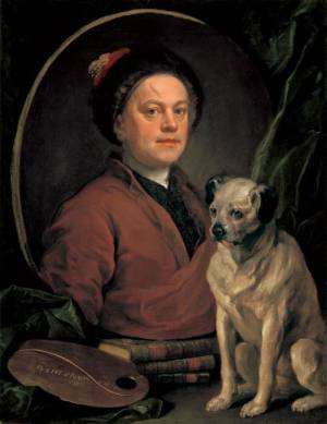 William Hogarth. <em>The painter and his pug</em>, 1745. Huile sur toile, 90 x 69.9 cm. London, Tate Britain &copy; The Tate Gallery, London.