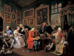 William Hogarth. <em>Mariage &agrave; la mode - 1: le contrat de marriage </em>(<em>The marriage settlement</em>), 1743. Huile sur toile 70.5 x 90.8 cm. London, National Gallery &copy; The National Gallery, London.