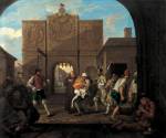 William Hogarth. <em>Oh, le roast beef de la vieille Angleterre ou la porte de Calais</em> (<em>Oh, the</em> <em>roast beef of Old England - Calais Gate</em>), 1748. Huile sur toile, 78.8 x 94.5 cm. London, Tate Gallery &copy; The Tate Gallery, London.