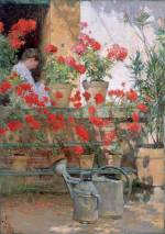 Frederick Childe Hassam. <em>Geraniums</em>, 1888&ndash;89. Oil on canvas, 46.4 x 32.9 cm. The Hyde Collection, Glens Falls, New York.