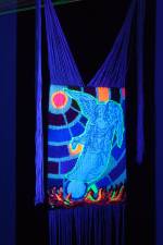 Dr Irene Barberis, Professor David Mainwarring, Emeritus Professor Michelle P Brown, Professor Bernard Muir. The Tapestry of Light of Light Project: The Art and Science of Illumination, 2012. Designed by Irene Barberis, woven at the Australian Tapestestry Workshop, sampler of phosphorescent and fluorescent tapestry woven by The Australian Tapestry Workshop. (Reference: Angers Tapestry).

Photograph: Mark Ashkanasy.