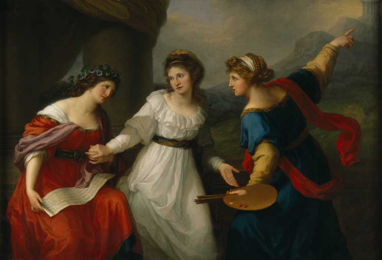 Angelica Kauffman, Self-portrait at the Crossroads between the Arts of Music and Painting, 1794. Oil on canvas, 147.3 x 215.9 cm. National Trust Collections (Nostell Priory, The St. Oswald Collection). Purchased by private treaty with the help of a grant from the Heritage Lottery Fund 2002. Photo: © National Trust Images/John Hammond.