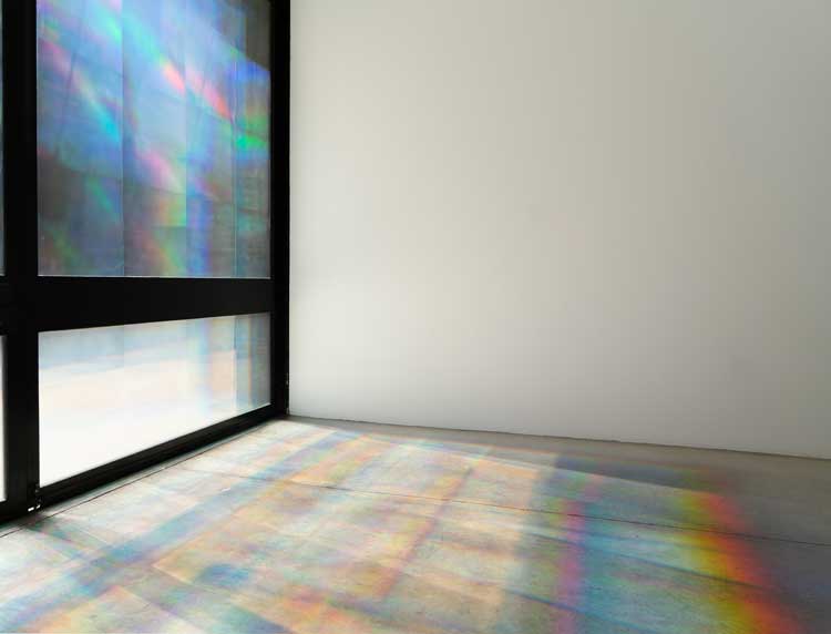 Kimsooja, To Breathe, 2024. Diffraction grating film on windows, dimensions variable. Courtesy the artist and Tanya Bonakdar Gallery, New York / Los Angeles.