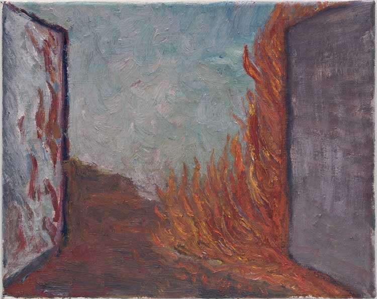 Behrang Karimi. Porta Katharsis, 2022. Oil on canvas, 24 x 30 cm (9 1/2 x 11 3/4 in). © Behrang Karimi, courtesy Maureen Paley, London. Photo: Mark Blower.