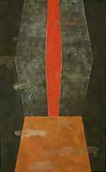 Karel Nel, Deep Core, 2002. Bonded fibre fabric, red ochre/brown ochre 
        and black pigment and specularite. 71 inches x 47 inches wide, 181 x 120 
        cm