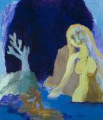 Ken Kiff. Woman Watching a Murder, 1996. Acrylic on board, 76.2 x 63.5 cm.