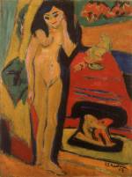 Ernst LUDWIG KIRCHNER, 'Nacktes Mädchen hinter Vorhang (Fränzi)', 
        1910/1926. Oil on canvas, 120 x 90 cm. Stedelijk Museum Amsterdam