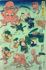 Utagawa Kuniyoshi, <em>Octopus Games</em>, 1840&ndash;42. Colour woodblock print, 14 1/2 x 9 5/8 in. American Friends of The British Museum (The Arthur R. Miller Collection) 21402. Photo &copy; Trustees of The British Museum.    