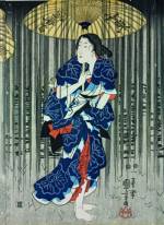Utagawa Kuniyoshi, <em>Woman with Umbrella in a Summer Shower </em>(detail), 1849&ndash;51. Colour woodblock print, 14 &frac14; x 9 &frac12; in. American Friends of The British Museum (The Arthur R. Miller Collection) 18615. Photo &copy; Trustees of The British Museum.