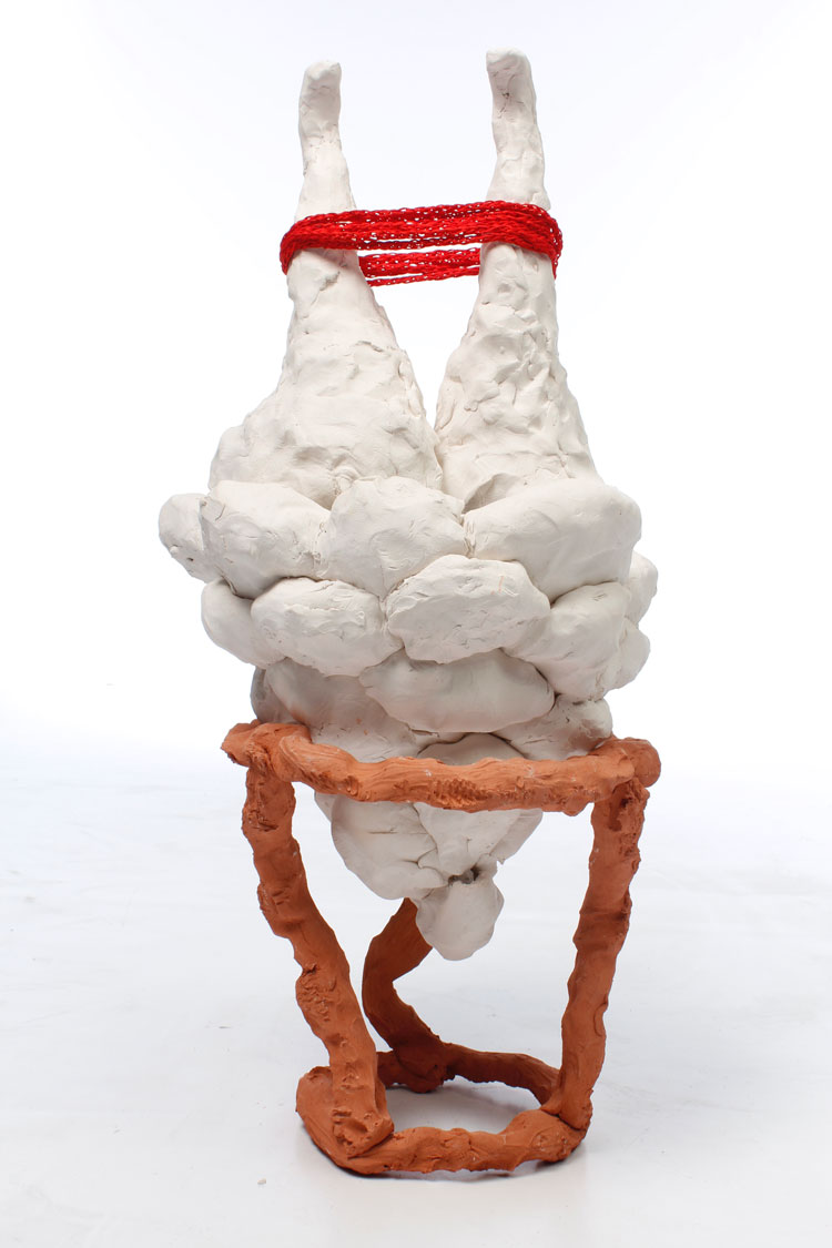 Sam Lucas. Head in the Bin (a), 2018. Ceramics and textile, 60 x 30 x 30 cm. Photo: Sam Lucas.