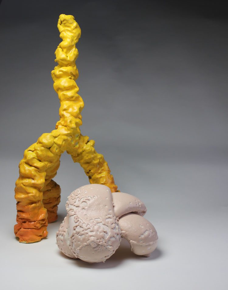 Sam Lucas. Big yellow and chicken skin, 2018. Ceramics, 64 x 25 x 60 cm. Photo: Sam Lucas.