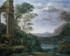 Claude Lorrain. <em>Ascanius Shooting the Stag of Sylvia,</em> 1682. Oil on canvas, 120 x 150 cm. 

        Inscribed: <em>CLAVDIO. I. V. F. A ROMAE 1682 Come. Ascanio. saetta il. Cervo di Silvia figliuola di Tirro lib. 7. Vig.
and CLAVDIO ROM</em>. 

© Ashmolean Museum, University of Oxford.
