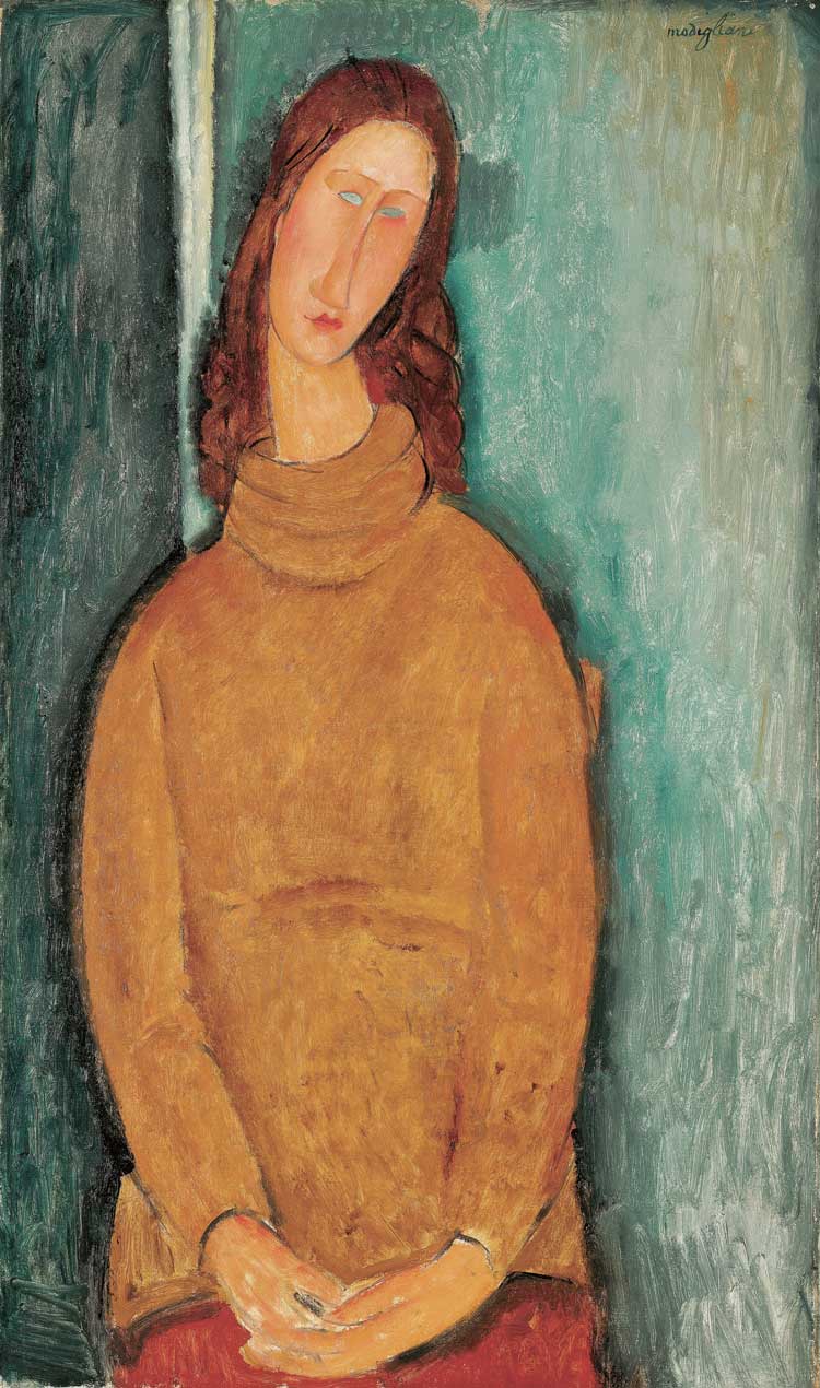 Amedeo Modigliani, Jeanne Hébuterne in a Yellow Sweater, 1919. Oil on canvas, 93 x 54.5 cm. Ohara Museum of Art, Kurashiki.
