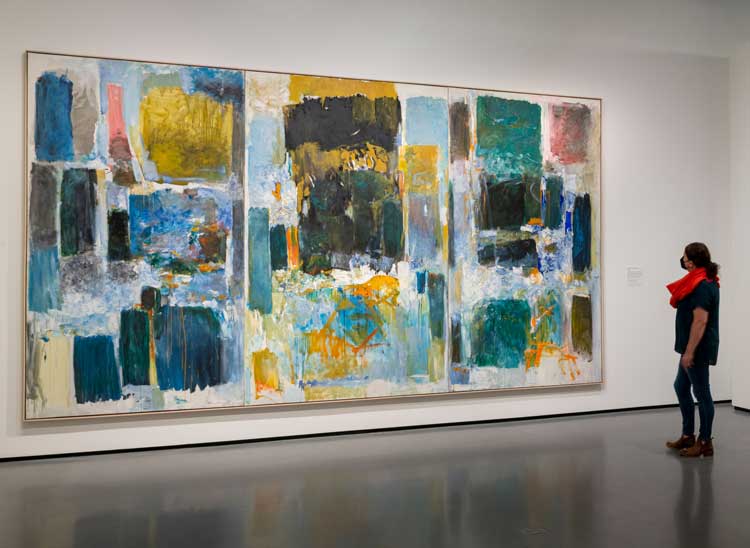 Joan Mitchell. Ode to Joy (A Poem by Frank O’Hara), 1970-1971. Oil on canvas, 110 1/2 × 197 1/4 in (280.7 × 501 cm). University at Buffalo Art Galleries: Gift of Rebecca Anderson, 1988. Photo by Mitro Hood.