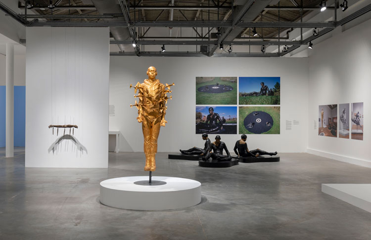 Michael Richards: Are You Down? Installation view with Tar Baby vs St Sebastian, 1999, Museum of Contemporary Art (MoCA), North Miami, 2021. Photo: Daniel Bock Photography.