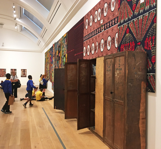 Ibrahim Mahama. Kwaku Minoona 2, 2012-19. Painting installation view, Whitworth Art Gallery, Manchester, 2019. Photo: Veronica Simpson.