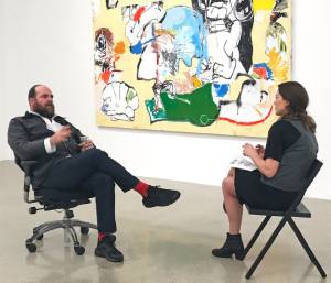 Eddie Martinez talks about his latest show, Cowboy Town, at Timothy Taylor Gallery in London, the influence of US politics on artists, and why he looks at his work on his phone all night