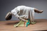 Cathie Pilkington. <em>Levitating Doll</em>, 2010. Wood, steel, clay, fabric, lino, paint 28 x 90 x 52 cm.  &copy; the artist and Space Station Sixty-Five. Photo: Graham Challifour.