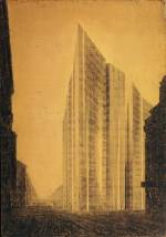 Ludwig Mies van der Rohe. Friedrichstrasse Skyscraper Project, perspective from north, 1921 &copy; The Museum of Modern Art, New York.