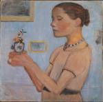 Paula Modersohn-Becker. Jeune fille tenant des fleurs jaunes dans un verre
1902. Tempera on cardboard, 52 x 53 cm. Kunsthalle Bremen-Der Kunstverein in Bremen, Brême. © Paula-Modersohn-Becker-Stiftung, Brême.