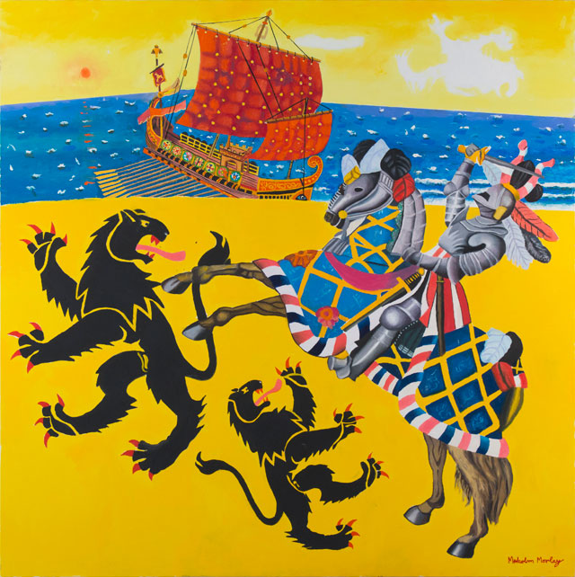 Malcolm Morley, St. George and the Dragon, 2016. Oil on linen, 132 x 132 cm (framed). Photo: Robert Vinas, Jr.