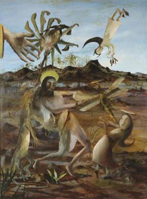 Sidney Nolan. <em>Temptation of St Anthony,</em> 1952. Oil and enamel on hardboard, 121.8 x 91.3 cm. Collection National Gallery of Victoria, Melbourne. &copy; The Trustees of the Sidney Nolan Trust