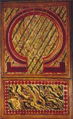 Omega Workshops (Duncan Grant). 
        <em>Signboard</em>, 1915. 
Oil on wood with metal studs, 
104.1 x 63.2 cm. The Victoria and Albert Museum, London.