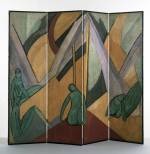 Omega Workshops,  (Vanessa Bell).        <em>Bathers in a Landscape, </em>
four-fold screen, 1913.

Gouache and pencil on paper laid on canvas, 175.6 x 205 cm. The Victoria & Albert Museum, London.