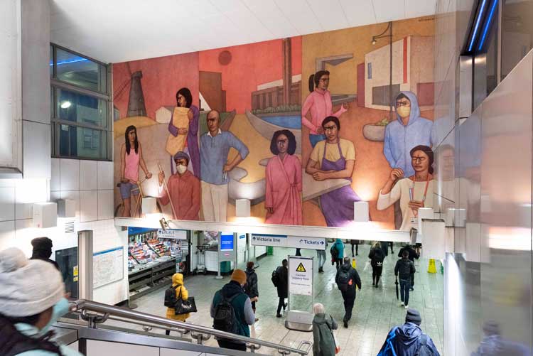 Shanti Panchal, Endurance, 2022. Brixton Underground station, London. Commissioned by Art on the Underground. Photo: Thierry Bal.