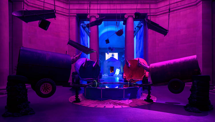 Tate Britain Commission: Heather Phillipson: Rupture No.1: blowtorching the bitten peach
© Tate photography (Oliver Cowling).