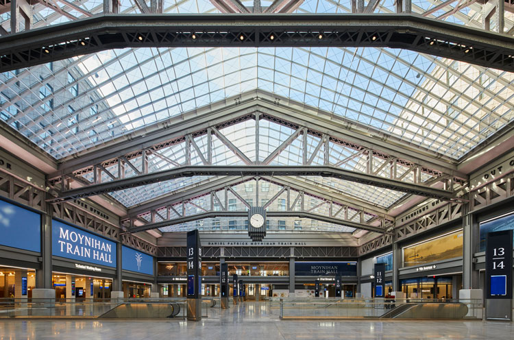 Moynihan Train Hall, Manhattan, 2020. Aerial view. Photo: Lucas Blair Simpson © SOM.