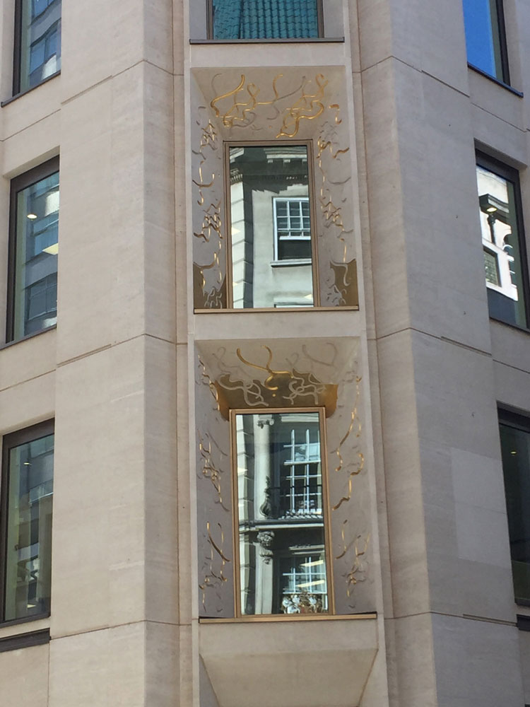 Jacqueline Poncelet. Gilded window reveals, London.