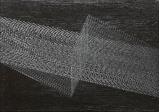 Mary Griffiths, Circuit Gate, 2018. Inscribed graphite on gesso on plywood, 21 x 1.8 x 29.7. Photo courtesy Alan Cristea Gallery.