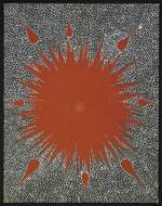 Clifford Possum Tjapaltjarri. <em>Dreaming Story at Warlugulong (Warlukulangu), </em>1976. Synthetic polymer on canvas board, 710 x 555 mm. All works &copy; the artists or their estates and licensed by Aboriginal Artists Agency, 2007 
