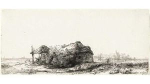 Rembrandt van Rijn (1606–1669). Landscape with Cottages and a Hay Barn: Oblong, 1641. Etching with touches of drypoint on paper, 14.5 x 32.4 cm. National Gallery of Ireland Collection. Photo: National Gallery of Ireland.