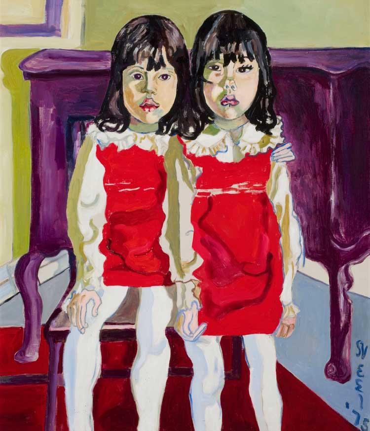 Alice Neel. The De Vegh Twins, 1975. Oil on canvas, 96.5 x 81.3 cm (38 x 32 in). © The Estate of Alice Neel, Courtesy The Estate of Alice Neel and David Zwirner. Photo: Malcom Varon.